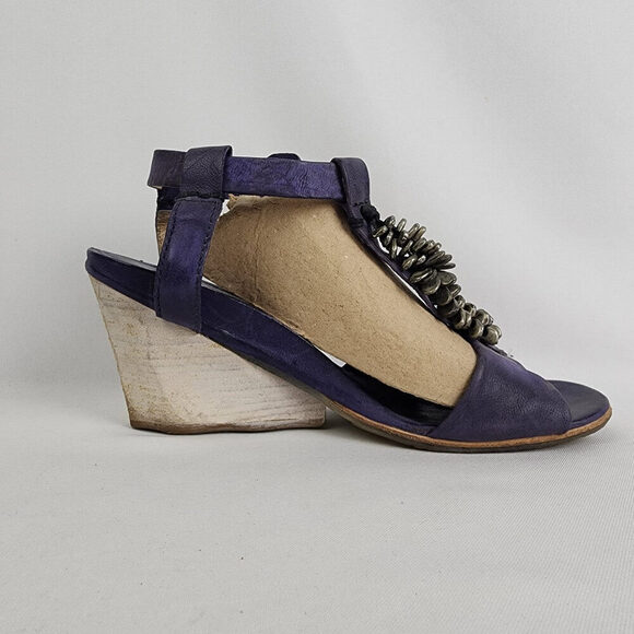 AS98 Violet Purple Leather Wedge Heel Sandals Size 8 - Picture 2 of 10